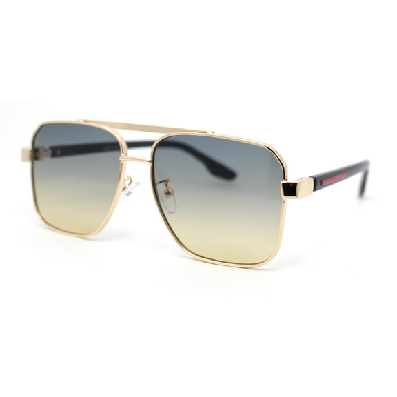 Mens Luxury Fashion Rectangle Mobster Chic Designer Metal Rim Sunglasses Gold Black - Brown