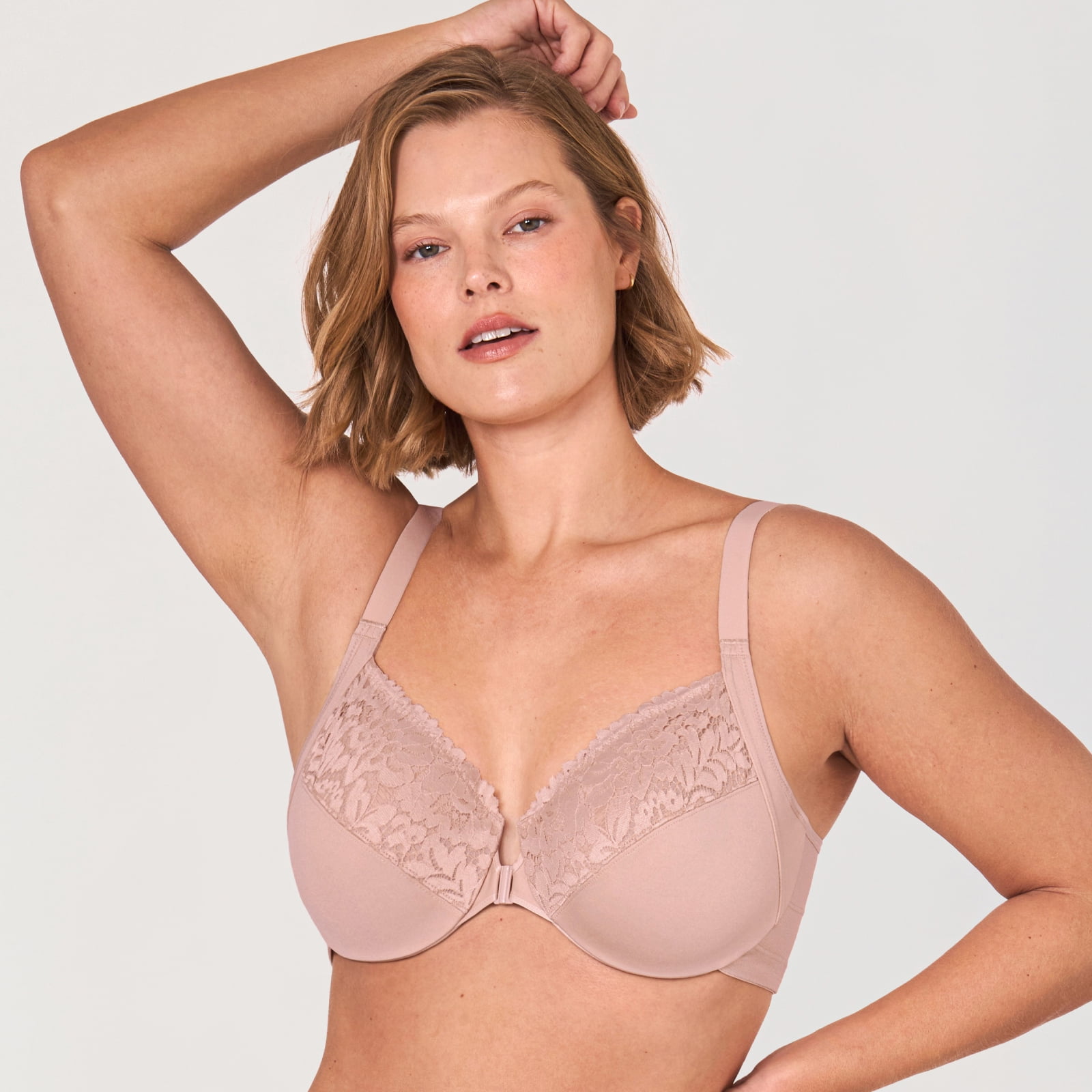 DELIMIRA Women's Front Closure Bras Posture Full Coverage Plus Size Lace Underwire Unlined Bra