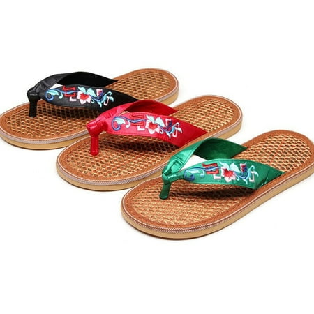

CAICJ98 Wedge Sandals for Women Women s Travel Flat Sandal cork slippers flat-bottomed couples beach shoes outdoor straps Red