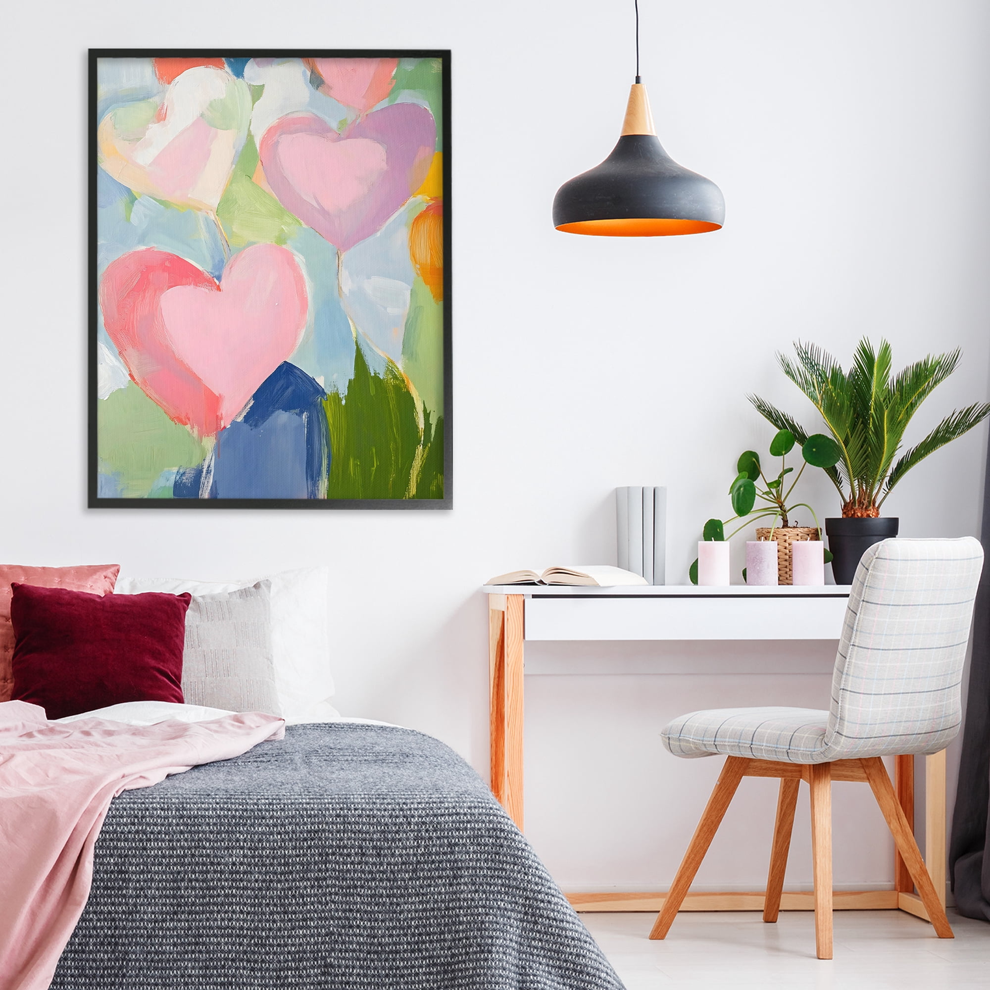 Stupell Industries Pink Hearts Abstraction Black Framed Giclee Art, design by The Prints Vibe