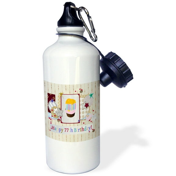 3dRose, Collage of Stars, Cupcake, and Candle, Happy 77th Birthday, Flip Straw 21oz Water Bottle