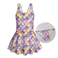 thumbnail image 6 of COEQINE Girls One Piece Bathing Suit with Skirt Bottom, Scoop Neck Tankini Style Pretty Swim Dress Beach Swimwear for Girls 8-9 Years, Machine Washable, Purple Yellow Mermaid Scales, 6 of 8