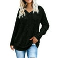thumbnail image 2 of Women V Neck Long Sleeve Shirts Casual Fall Tops Light-Weight Tunic Sweaters Fashion Tops 2025 Black L, 2 of 5