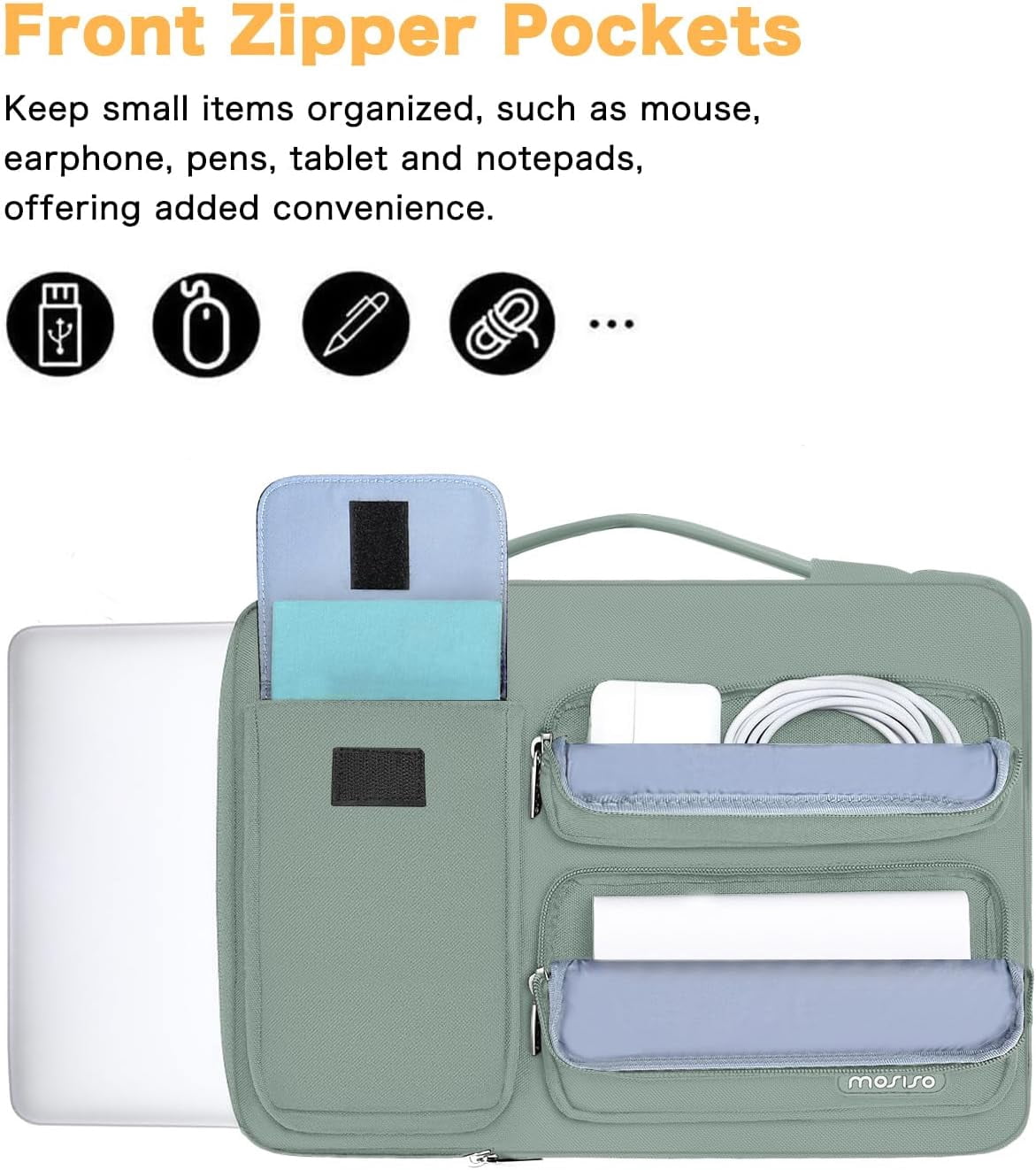 MOSISO Laptop Sleeve Bag for 13-13.3 inch HP Dell Asus Acer Lenovo Notebook, 360 Protective Computer Carrying Case for MacBook Pro 14 inch, Antique Green