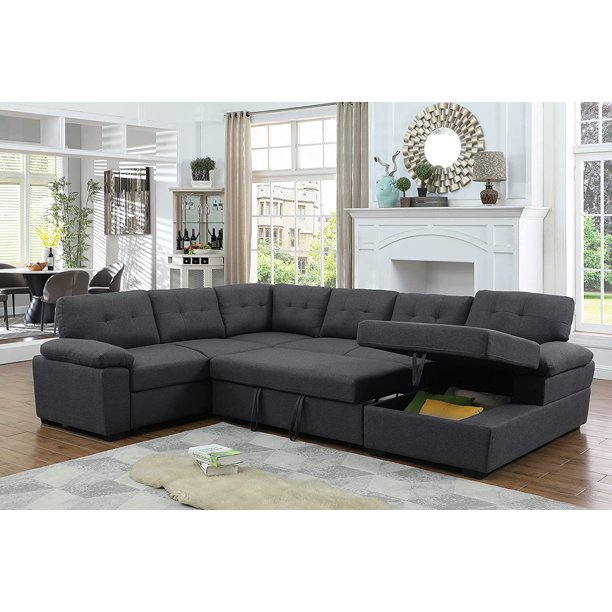 Reversible Sectional Sleeper Sofa with Storage Chaise LShaped Sleeper