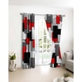 thumbnail image 3 of Red Black Geometric Blackout Curtains for Bedroom/Living Room, Thermal Insulated Kitchen Curtains, Modern Abstract Art Block Grommet Darkening Window Treatment Drapes 52"x84"x2, 3 of 8