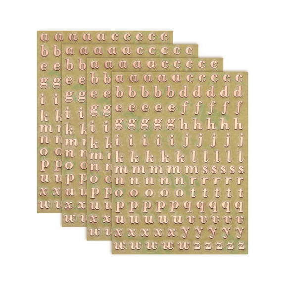 4 Sheets Letter Stickers 0.18" 3D Mini Letter Stickers Alloy Self Adhesive Alphabet Stickers (Rose Gold, Lowercase)