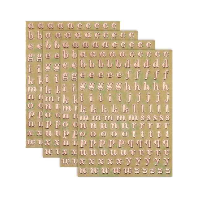 4 Hojas de Calcomanías de Letras 0.18" Calcomanías de Letras Mini 3D Aleación Autoadhesivas (Oro Rosa, Minúsculas)