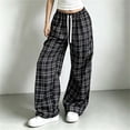 thumbnail image 2 of Edvintorg Wide Leg Pants for Women Elastic Waisted Plaid Trouser Drawstring Loose Casual Pant with Pocket Women's Clothes Black S-2XL, 2 of 7