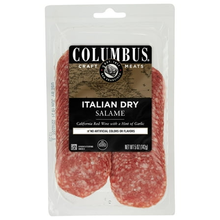 COLUMBUS Italian Dry Pork Salame, Sliced Charcuterie Meat, Refrigerated, 5 oz Plastic Pack