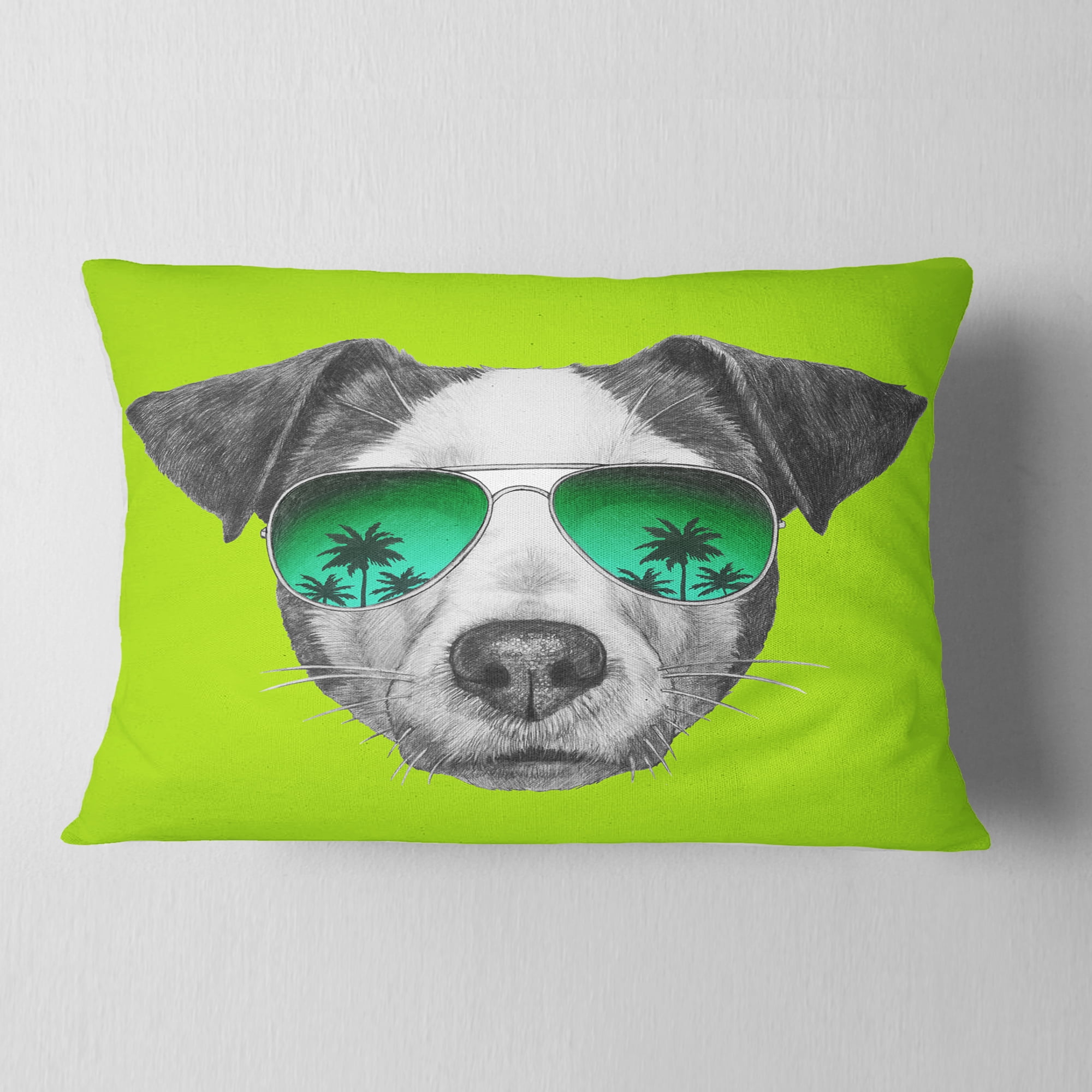 Designart Jack Russell in Green Glasses - Contemporary Animal Throw Pillow - 12x20