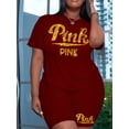thumbnail image 1 of LovelyWholesale Women's Plus Size Rhinestone Pink Letter Shorts Set, 1 of 4
