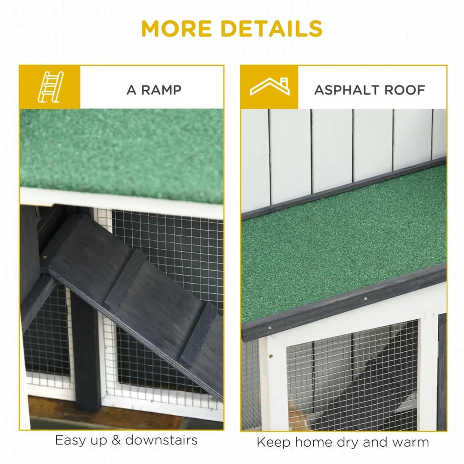 Kadyn 77" Wooden Rabbit Hutch with Double Side Run Boxes, Outdoor Small Animal Habitat Chicken Coop Bunny Cage for Bunnies, Guinea Pigs, Gray