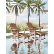 Folding Adirondack Chair with Retractable Ottoman Footrest, Wood Grain HDEP All Weather Fire Pit Chair with 2 Cup Holders for Outdoor, Classic Brown