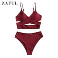 thumbnail image 7 of ZAFUL for Women's Swimwear Crossover High Leg Tankini Swimsuit Red Wine M, 7 of 7