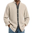 thumbnail image 2 of Men's Casual Long Sleeve Waffle Knit Button Down Solid Color Shirt for Spring Fall Daily Wear,Khaki,L, 2 of 5