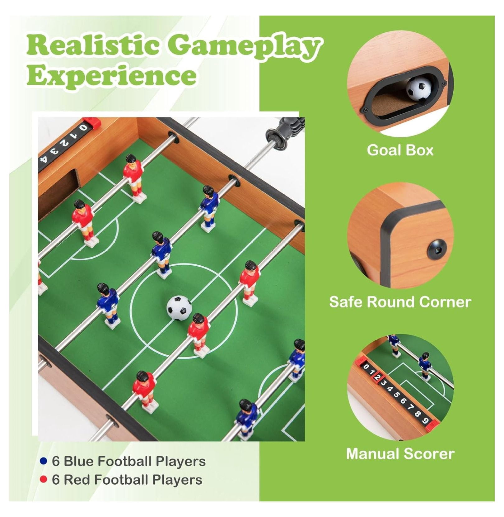 Foosball Table, 20" Mini Foosball Table with 2 Balls for Kids, Table Top Foosball for Game Room Home Office Dorm