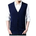 thumbnail image 2 of Dpytoraw Male Autumn And Winter Single Buckle Sweater Vest Vest V Neck Pure Color Wool Collarless Shirt Combined Body Type Non Hooded Vest Sweater Vest, 2 of 5