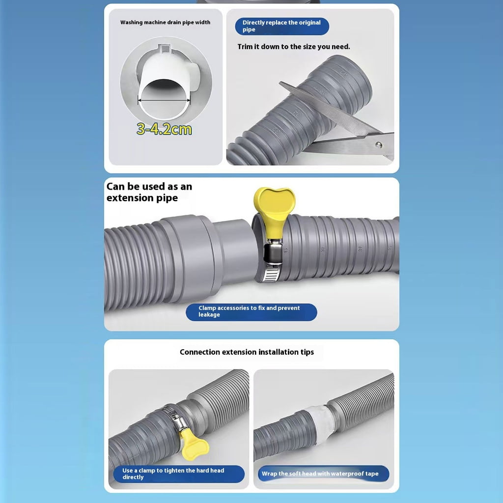 Adjustable Washing Machine Drainage Pipe Thickened Rubber Steel Hose Extension
