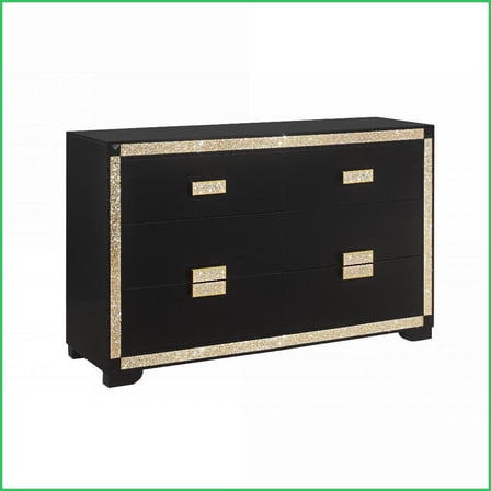 Dressers Glam Black/Gold with Spacious Drawers & Thick Handles | Black | Solid Wood MDF