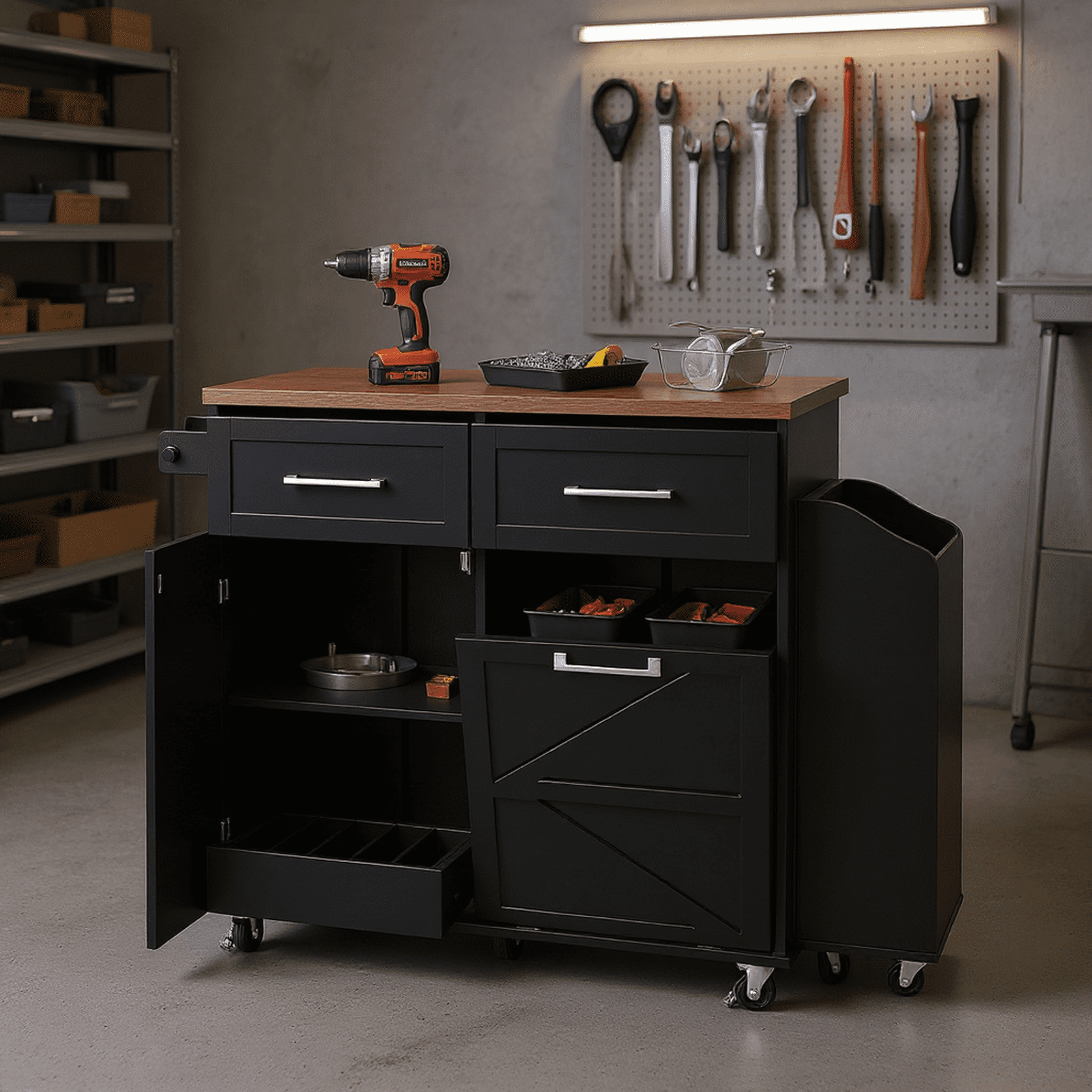 Homy Casa Multi-Function Rolling Utility Cart with Large Storage, Tilt-Out Trash Bin, Adjustable Shelves