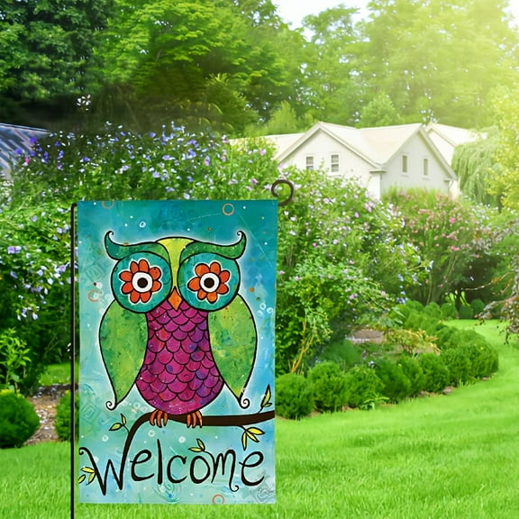 Qinduosi Rainbow Owl Welcome Flag Double Sided Welcome Garden Flag for Outdoor House Bird Flag Yard Decoration 12x18in