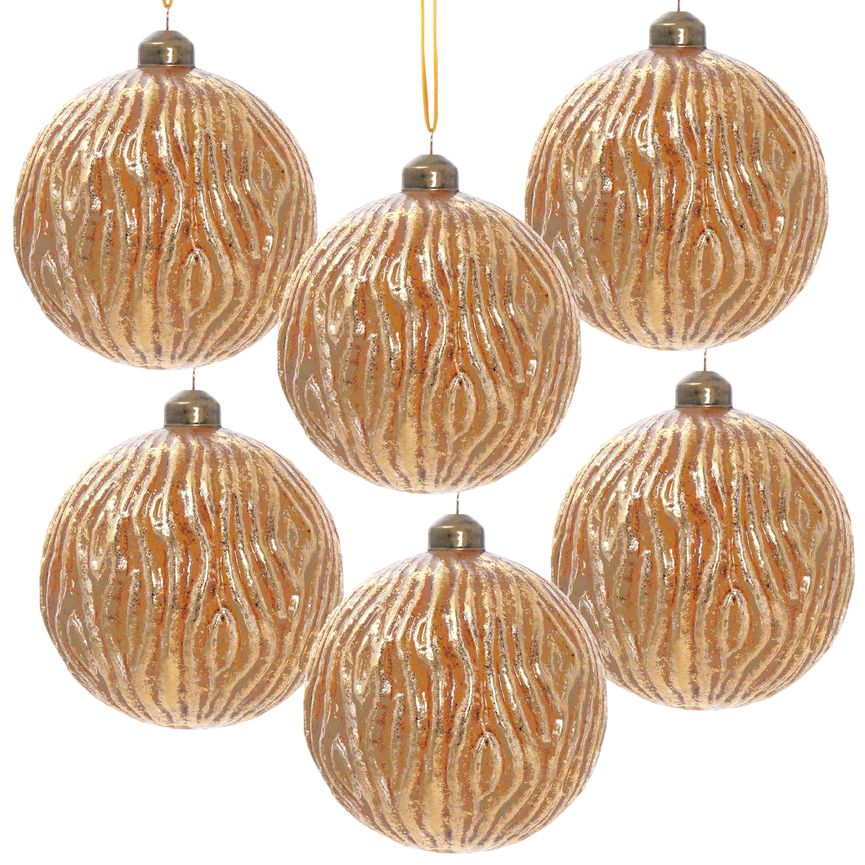 Set of 6 Glass Christmas Ball Ornaments with Glitter and Painting Design by Riccardo Tree Decor