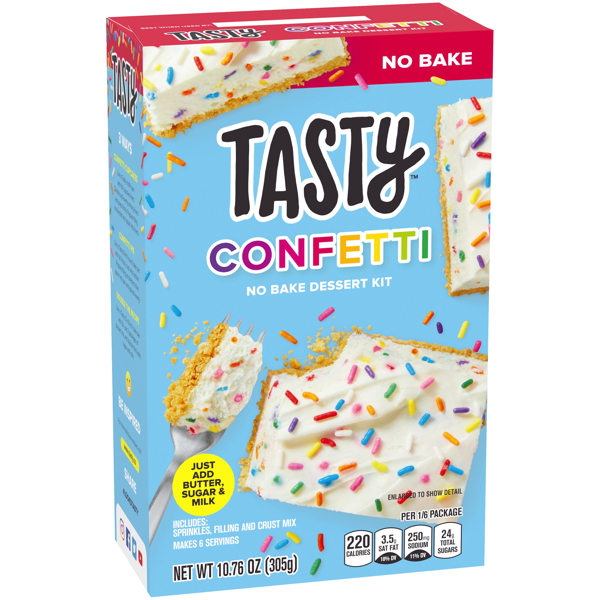 Tasty No Bake Confetti Dessert Kit with Sprinkles, Filling & Crust Mix, 10.76 oz Box - image 3 of 8
