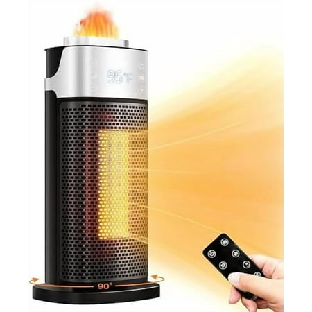 Space Heaters for Indoor Use, 3-in-1 Electric Heater with Humidifier with 3D Flame Ambient Light, 1500W Portable Heater with Thermostat, Remote, 12H Timer for Office Bedroom (Black)