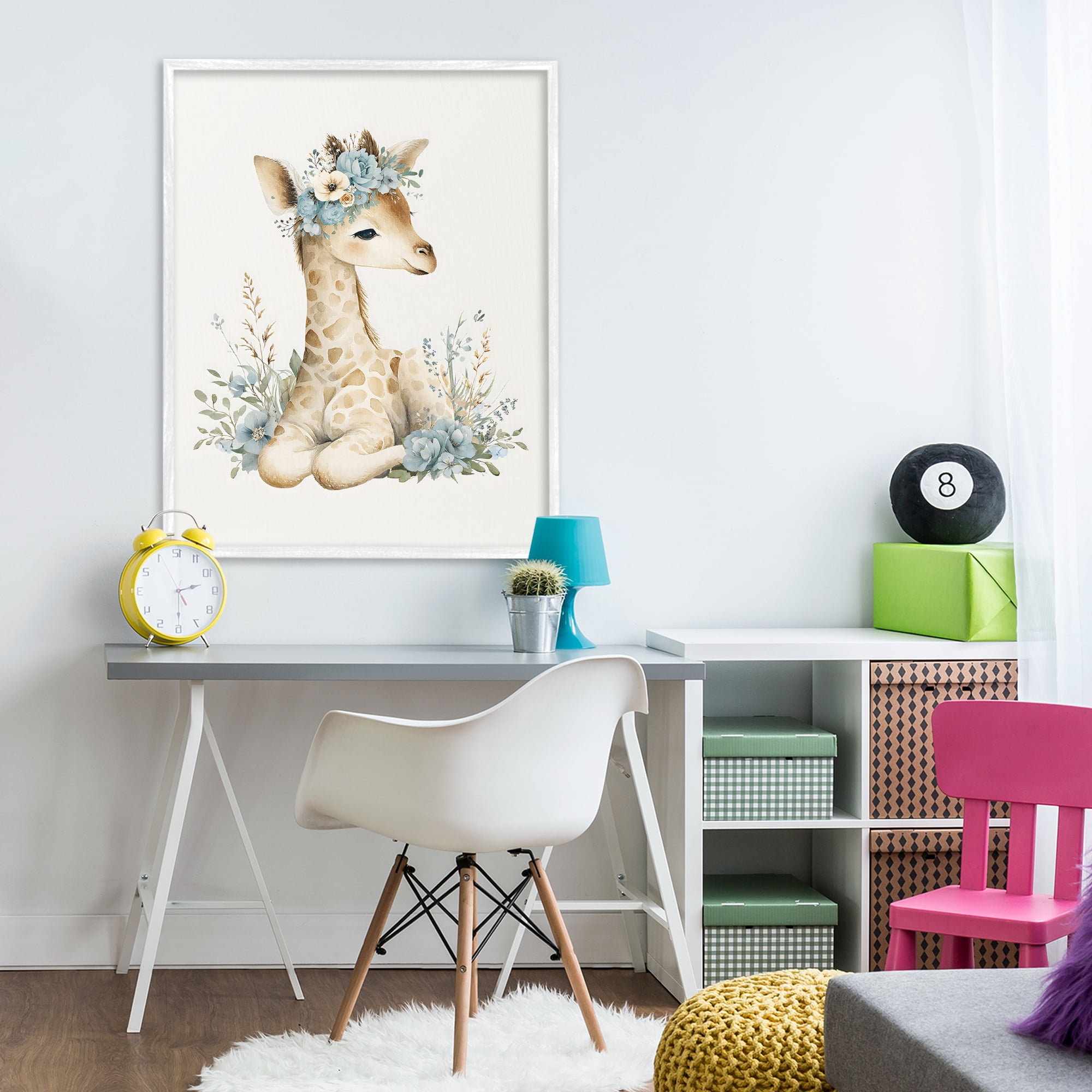 Stupell Industries Watercolor Nursery Giraffe White Framed Giclee Art, design by LSR Design Studio