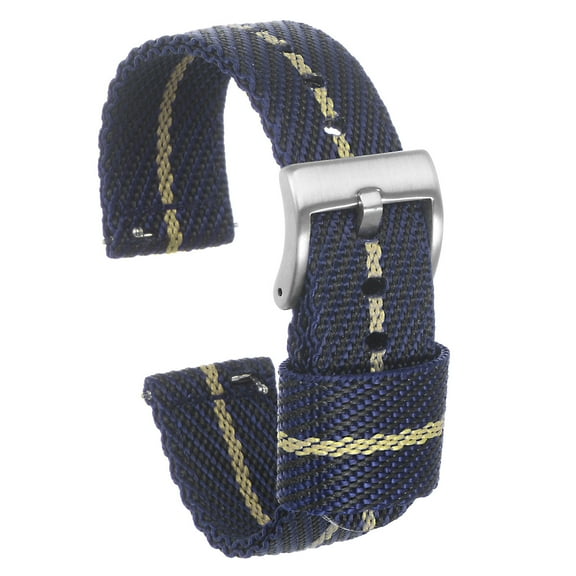 Uxcell Blue Khaki Nylon Striped Watchband 18mm Width Soft Nylon Strap with Silver Buckle, Canvas Watch Band