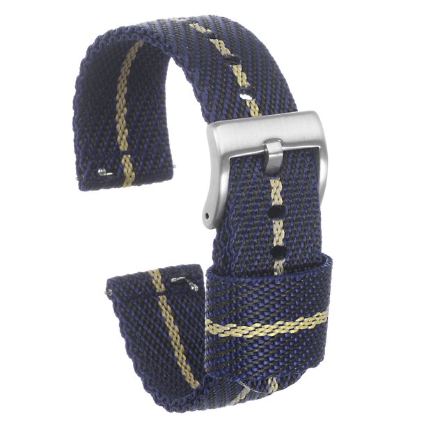 Azul Caqui Nylon Rayada Correa 18mm Ancho Suave Cómodo Premium Nylon Correa con Plateada Hebilla, Universal Reemplazo Lienzo Reloj Correa