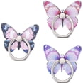 thumbnail image 1 of Butterfly Cell Phone Ring, 3-Piece Butterfly Pattern Painted Metal Finger Holder, 360° Rotation Phone Ring Holder(Blue, Purple, Pink), 1 of 5