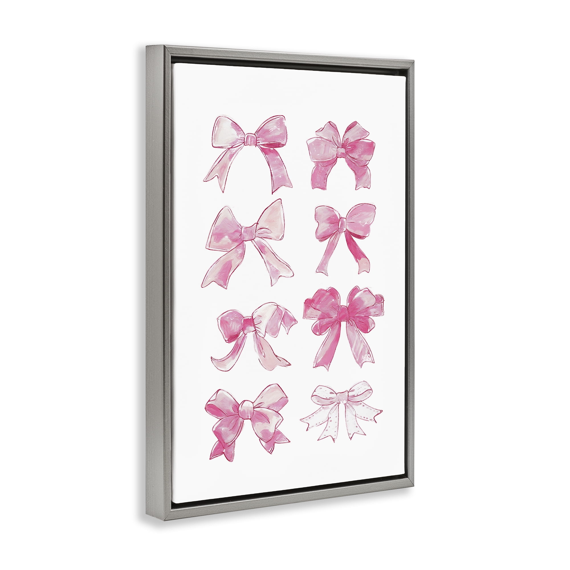 Stupell Industries Rows Of Pink Bows Beauty & Fashion Painting Gray Floater Framed Art Print Wall Art, 21 x 31