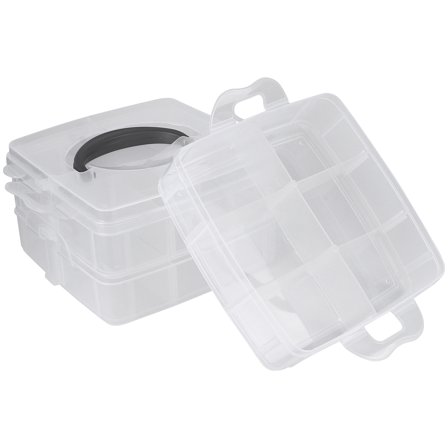 OATIPHO Plastic Storage Box with 3 Layers and 18 Compartments Adjustable Holder Organizer in White