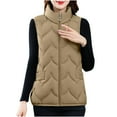 thumbnail image 2 of Fanxing Womens Plus Size Puffer Vests Sleeveless Cropped Quilted Jacket Stand Collar Zip Up Waistcoat Down Coat with Pocket Khaki 4XL, 2 of 4