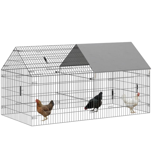PawHut Metal Chicken Coop, Large Chicken Run with Water-Resistant Cover