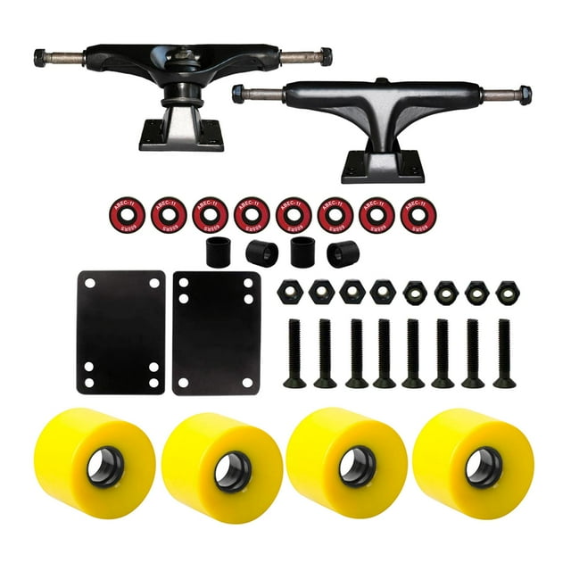 koolsoo Accessoires de Planche à Roulettes 5 Pouces Roues de Camions de Planche à Roulettes Entretoises Roulements Abec-11 Planche à Roulettes Longboard pour Extérieur Jaune