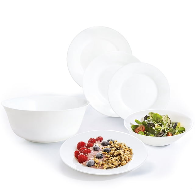 Vajilla Completa Familiar Vidrio Opal + Bowl Ensaladera, Colección Everyday Luminarc, 25 Piezas para 6 Personas