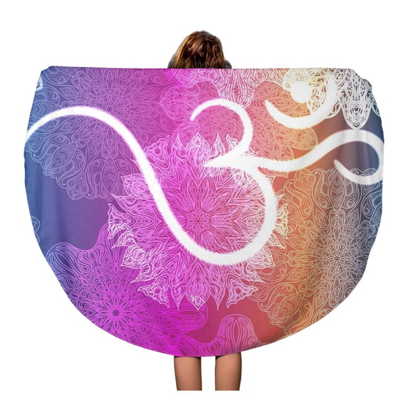 SIDONKU 60 inch Round Beach Towel Blanket Ornate Floral Endless Pattern Glowing Bright Mandala and Ohm Travel Circle Circular Towels Mat Tapestry Beach Throw