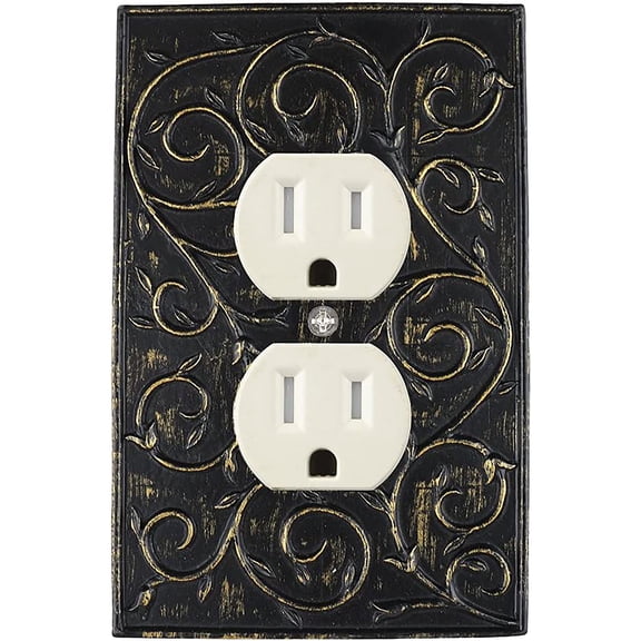 MERIVILLE French Scroll Duplex Outlet Wall Plate, Decorative Electrical Receptacle Cover, Pompeii Gold