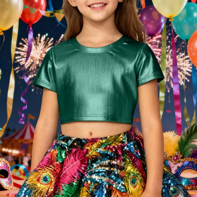 T-shirt Unisexe à Manches Courtes Rayé avec Paillettes et Design Réfléchissant pour Enfants et Adultes, Coupe Ample Décontractée pour Danse, Jeu Extérieur Quotidien