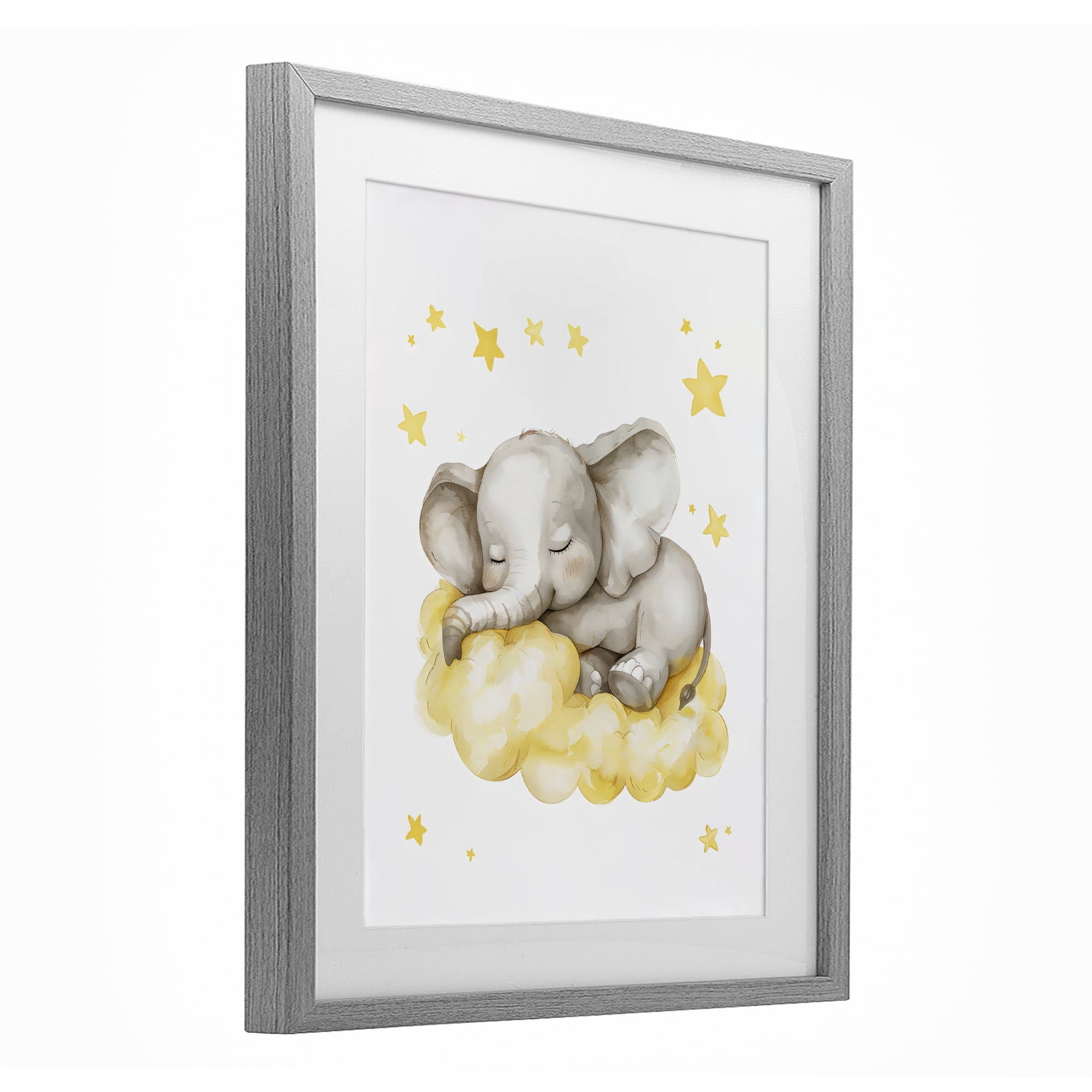 Stupell Industries Sleeping Elephant on Yellow Cloud Gray Framed Print Under Glass, design by LSR Design Studio