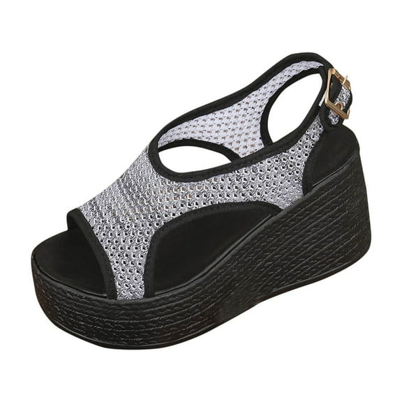 Kinrui Comfortable Sandals for Women Women's Fashion Casual One-Line Buckle Spring And Summer New Wedge Heel Thick-Soled Sandals