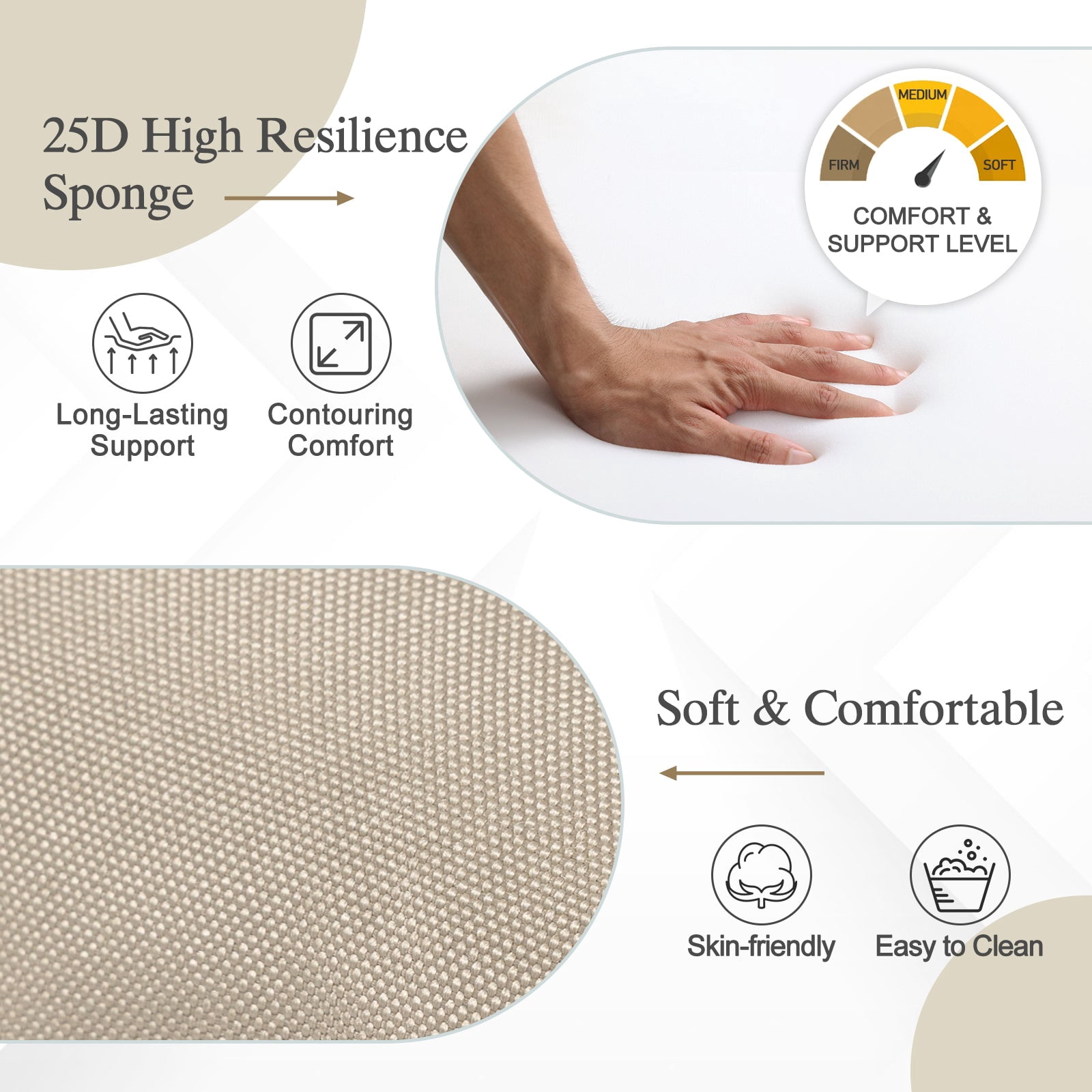 BPS 18" x 19" Outdoor Chair Cushion, Fade Resistant Patio Seat Cushion Pads with Ties, Set of 4 - Khaki