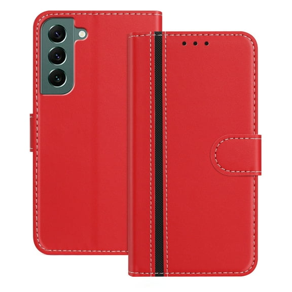Allytechgroup Flip Wallet Phone Case for Samsung Galaxy S22 Plus, RFID Blocking PU Leather Built-in Credit Card Slot Stand Shockproof Full Body Protective for Samsung Galaxy S22 Plus, Red