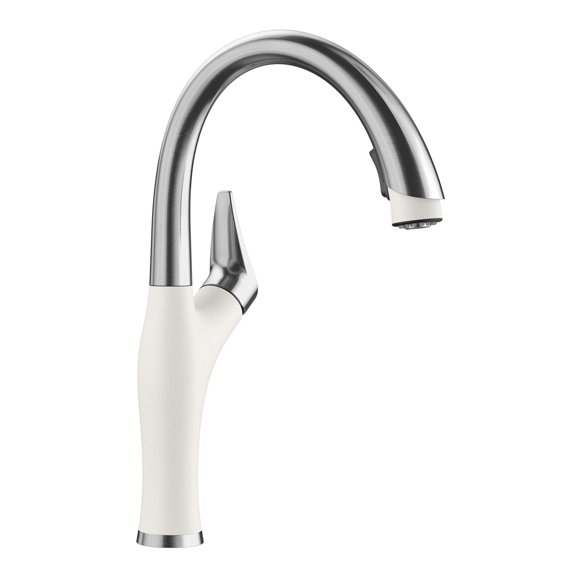 BLANCO White 442036 ARTONA Grifo de cocina con doble rociador desplegable, coordinado por colores, 1.5 GPM