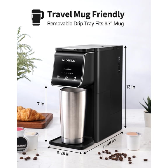 Single Serve Coffee Maker – Hot & Iced, K Cup & Ground Compatible, Reusable Pod Filter, 6–16oz Brew Sizes, 40oz Water Tank, Easy-to-Use, Black