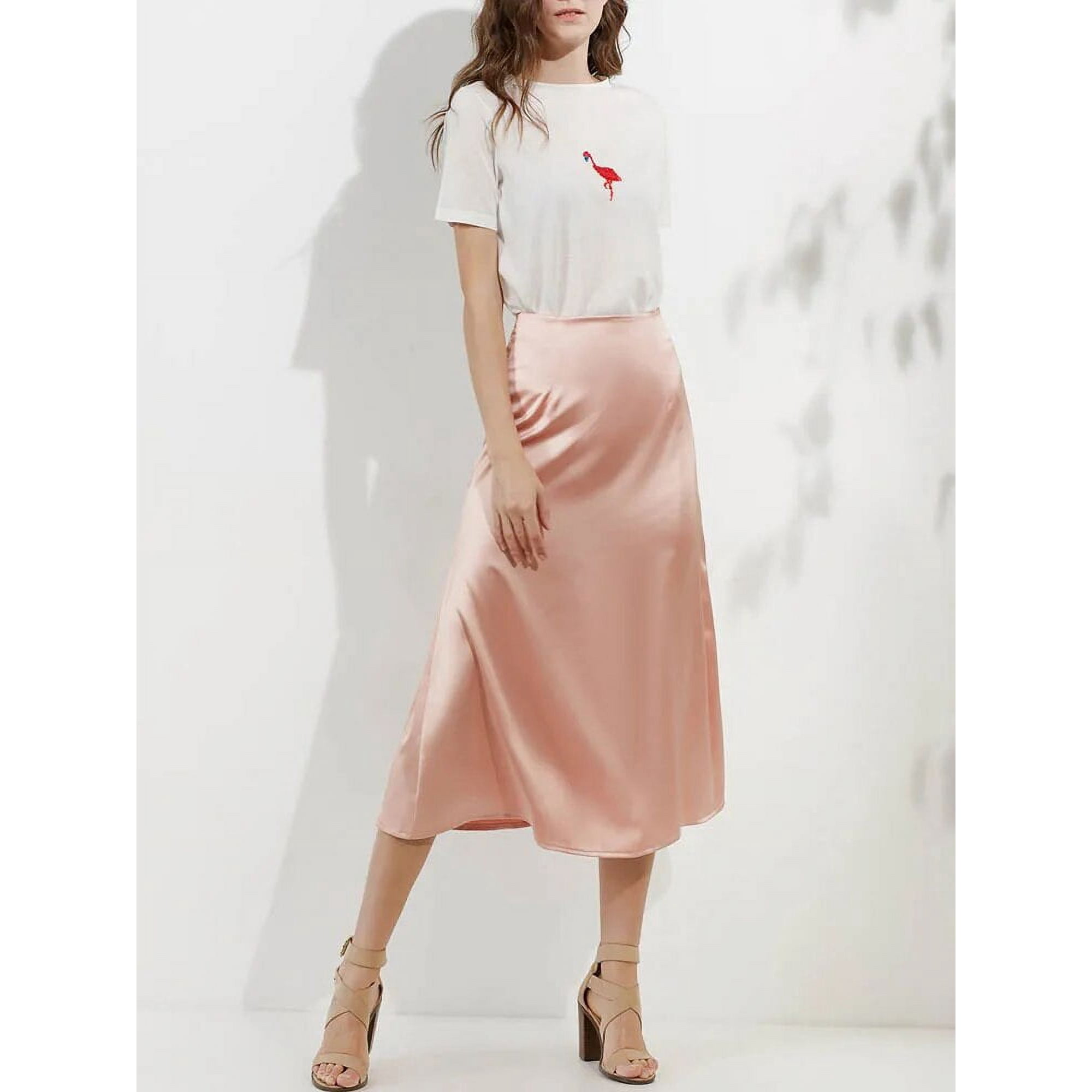 Seiveini Jupes Longue Femme Élégant Jupe Satin Taille Haute Maxi-Jupe