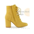 thumbnail image 3 of BLISSFUL STEP Women's Ankle Boots Faux Suede Chunky Heel Lace Up Side Zip Round Toe Booties Yellow 9, 3 of 4